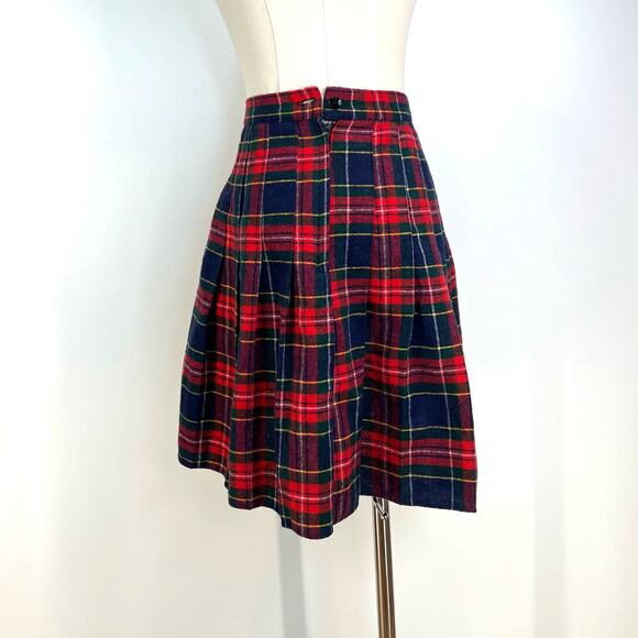 Vintage Plaid Mini Skirt Red Tartan Pleated Preppy - Picture 5 of 7